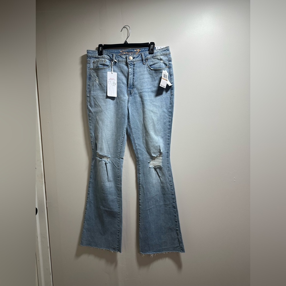 Seven7 Sky Blue Distressed Flare Jeans
